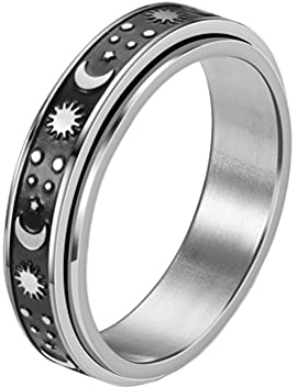 HIJONES Dam rostfritt stål måne stjärna blomma spinner ring band stressavlastande gåva, Metall, metall