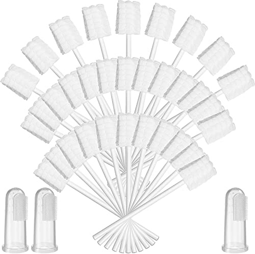 Tondiamo 100 Pcs Baby Tongue Cleaner for 0-36 Months Bulk Disposable 3D Soft Infant Baby Mouth Oral Cleaner with 3 Pieces Finger Toothbrush for Newborn Individually Wrapped Oral Cleaning Stick