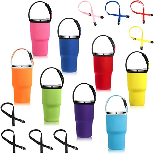 Portavasos, soporte de vaso de 30 onzas con correa para el hombro, bolsa reutilizable para vasos, funda aislante de neopreno, soporte de manga para bebidas (color brillante, 8)
