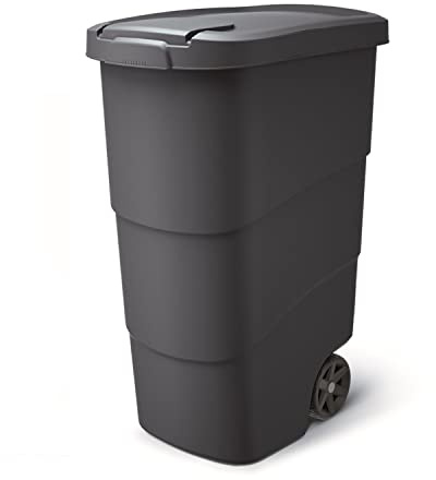 Prosperplast Wheeler Müllbehälter mit Rädern und Deckel Mülltonne Müllgroßbehälter Großmülltonne Universaltonne Kunststoff Anthrazit (90L)