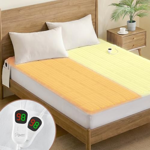 Homemate Heated Mattress Pad Queen Size for Cold Sleepers, 5 Heated Setting Coral Fleece Electric Mattress Pad Queen, Bed Warmer with Dual Controller & Auto Off 10 Hours, Fit Up to 21 Inch, 80x60
