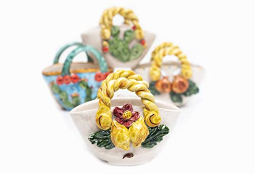 Caltagirone Ficoddia Coffa Sizilianischer Keramikkorb Zitronen, Granatapfel, 10 cm, Keramik