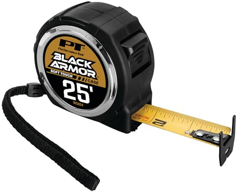 Performance Tool W5054 Mètre à ruban revêtu de caoutchouc – Haute précision, dégagement extra large du pouce et crochet double face pour des mesures faciles