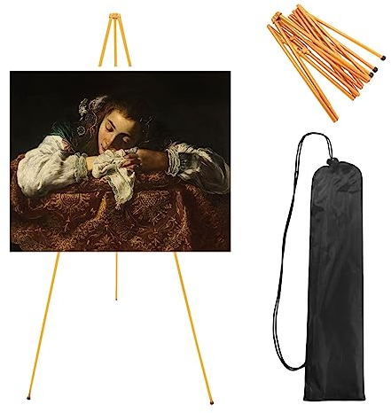 Staffelei 160cm, Verstellbares Stativ Leinwand Malerei Display, ideal als Atelierstaffelei, Tischstaffelei & Feldstaffelei, Instant Stativ klappbar tragbare Boden Staffelei für Hochzeit,Malerei (Gold)