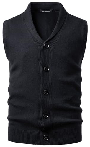 Harbrosrce Homme Gilets en Tricot Gentleman sans Manches Cardigan Unie Col Châle Pull Gilet des Boutons