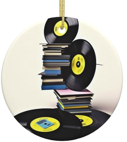Vinyl-Schallplatten und Bänder, bedruckt, Weihnachtsschmuck, rund, Porzellan, Weihnachtsbaumschmuck für den Urlaub zu Hause