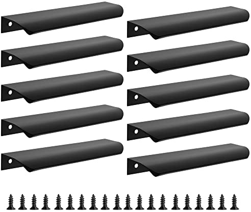 Malimali 10 Pack 150mm Black Kitchen Cupboard Handles, Drawer Handles Pulls | Finger Edge Pulls for Cabinets and Drawers, Wardrobe Door Handles, Modern Aluminum Bathroom Cabinet Handles, Matte Black