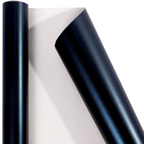HBell Svart omslagspappersrulle, 43 cm x 10 m svart metalliskt omslagspapper, perfekt för presentförpackning, gör-det-själv-hantverk, jul, födelsedag, fest, bröllop, festliga dekorationer