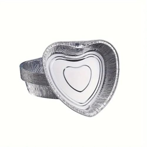 Generico 25/50/100 Vaschette in Alluminio VARIE DIMENSIONI bordo G | Argentate contenitori per Alimenti USA e Getta, teglie in Alluminio per Takeaway (100pz cuore 24x23cm)
