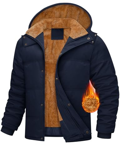 CMTOP Manteau Homme Hiver Chaud Doublure en Polaire Veste Chaude Epaissie en Peluche Blouson Décontracté Thermique Parka Manteau Loisirs Coupe-Vent Coat avec Capuche Amovible(Marine,XL)