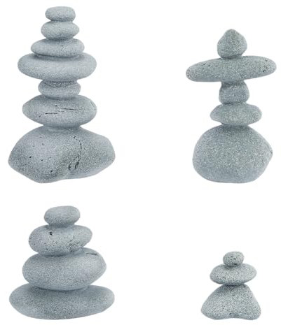 SUPERFINDINGS 4 Styles Stacking Stones Japanese Garden Decorations Balanced Stacked Stones Mini Rock Stone for Office Garden Home Relaxing Yoga Meditation Accessories