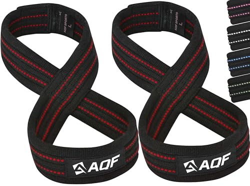 AQF Zughilfen Krafttraining Figure 8, Gewichtheben Handgelenkschutz für Kreuzheben, Powerlifting, Deadlift, Fitness, Bodybuilding Frauen Herren Weight Lifting Gym Straps (Schwarz und Rot, S)