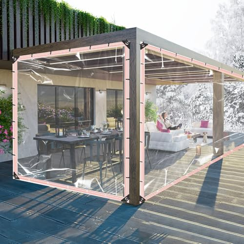 10X12FT Clear Waterproof Tarps(Increase Grommets,Windproof Rope +Ties) Poly Tarpaulin Outdoor Garden Rainproof Covering,Clear Vinyl Tarp for Patio Covering Henhouse Porch Canopy Plant Camping