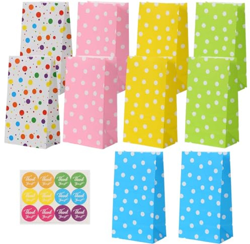 BIKPRST 10 Stück Papiertüten, Mit 12 Stück Runden Aufklebern, Papiertüten,Kraftpapier Tüten Für Kindergeburtstag Hochzeiten Partys Weihnachten Geschenk