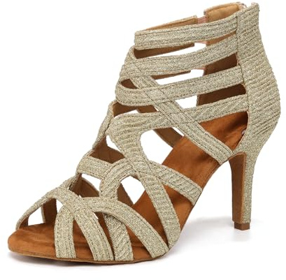 YCALCP Bottines de Danse Latine Femme Bout Ouvert de Salon Salsa, 8.5 cm | Chaussures de Danse Chaussure Fete Prom Talon Haut Bottes de Salon, Semelle en Daim