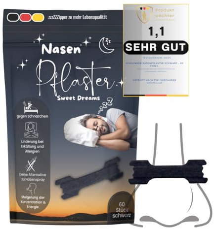 Premium Nasenstrips Schwarz, 60 Stück – Extra Halt für Sport, Fitness & Alltag, unterstützt freieres Atmen durch sanftes Anheben der Nasenflügel