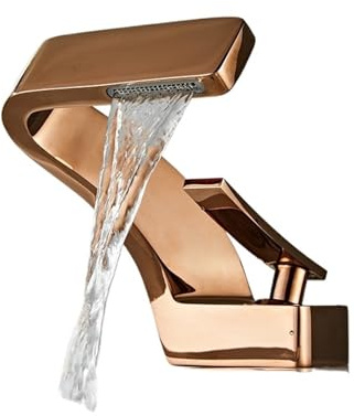 Küchenarmatur in Roségold, Chrom und Weiß, Deckmontage, Wasserfall-Spültischmischer, Einhandarmatur für heißes und kaltes Wasser, stilvolle Badezimmer-Waschtischarmatur (Größe 1)
