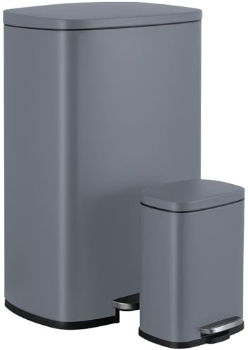 LIFERUN Kitchen Bin 50L, Stainless Steel Kitchen Rubbish Bin with Soft-Close Lid | Removable Inner Bucket, Odour Proof Recycling Pedal Bin 5L for Kitchen, Bathroom, Office