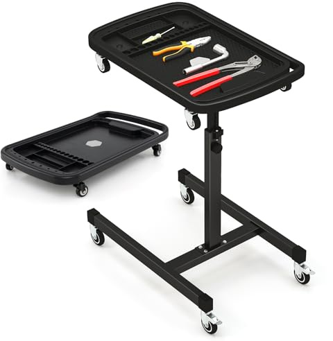Carrello 2 in 1 con Ruote, Altezza del Tavolo Regolabile, Vassoio portaoggetti, 2 Ruote frenanti, banco da Lavoro, Carrello in Metallo con Ruote, capacità di carico di 60 kg