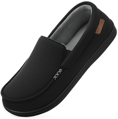 VeraCosy Mens Moccasin Slippers Coral Fleece Lining Full Black,7 UK