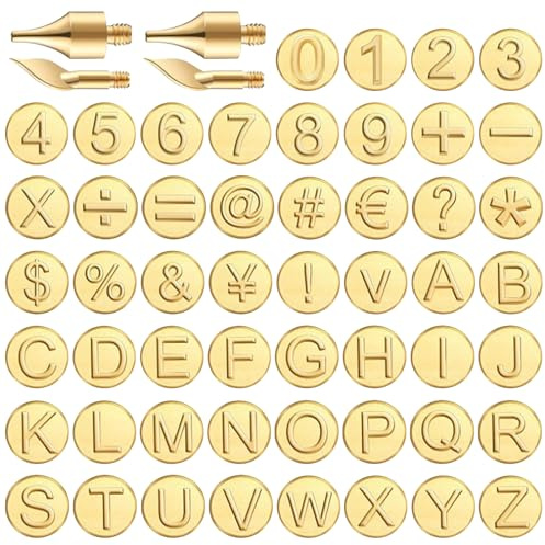 Lettres et chiffres en laiton, avec pointe brûlante, Alphabet/symbole pour bricolage, sculpture en gaufrage, 56 pièces/ensemble