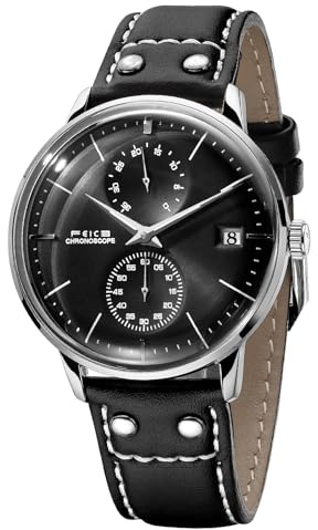 FEICE FM212 Minimalistische Automatikuhr, gebogener Spiegel, lässige Armbanduhr (schwarz) | Automatische, minimalistische, analoge mechanische Uhr, gebogener Spiegel, Lederarmband