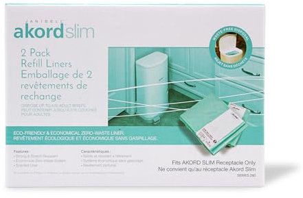 Janibell Akord Slim Adult Diaper Pail Refill Liners, 2 Count – Fits Akord 280 Slim, Odor Locking, Easy Cut & Tie, Hands-Free, Continuous Liner System – Each 2-Pack Holds Up to 576 Adult Diapers