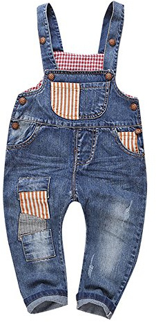 KIDSCOOL SPACE Salopette di Jeans per Bebè e Bambine,Salopette da Lavoro in Jeans,Azzurro,3-4 Anni