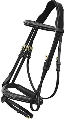 Exion - Bride en cuir surélevé avec rênes en caoutchouc PP et boucles en laiton - Brides rembourrées - Cheval anglais de qualité supérieure, noir, Horse (Full)