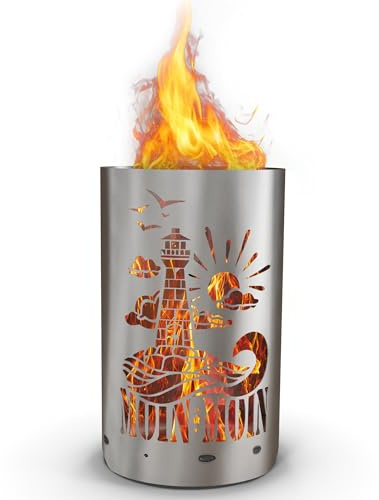 TiKo-Design® Feuertonne Feuerkorb mit Leuchtturm Moin Motiv