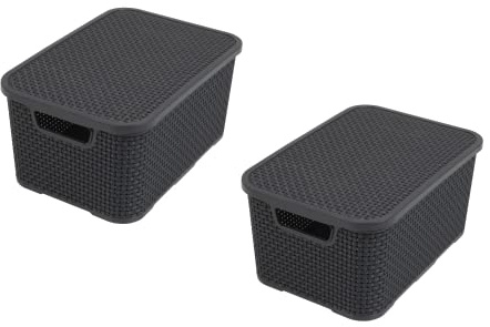 BranQ - Home essential Korb in Rattan Design 2er Set Grösse S 7l, Kunststoff PP, Anthrazit, 7 l