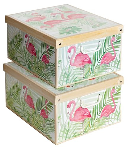 2er-Set Aufbewahrungsbox mit Deckel für Kleidung und Wäsche, Flamingos Gross Karton Kleiderschrankboxen, saisonaler Wechsel, Geschenkboxen 50x39x24 cm, BIG