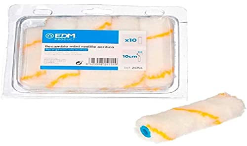 RECAMBIO MINI RODILLO ACRILICO 110MM 10PZS PELO LARGO ESPECIAL PARA PINTURAS EN FACHADAS Y MUROS DE CEMENTO. EDM