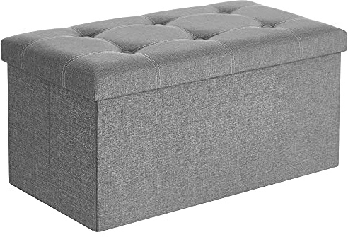 SONGMICS MAZIE Collection - 30 Inches Ottoman Storage Bench, 21 Gal. Folding Chest with Breathable Linen-Look Fabric, Load up to 660 lb, for Entryway, Living Room, Bedroom, Light Gray ULSF001G02