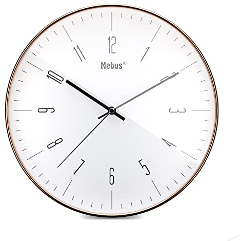 Mebus Designer Quarz-Wanduhr in Metall-Optik, hochwertiges Quarzwerk, 30 cm Durchmesser, Farbe: Kupfer/Messing, Modell 18951