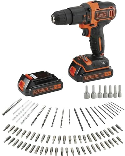 N/A BLACK+DECKER Cordless Hammer Drill 18V 2 Batteries with Flight case and 80 Accessories