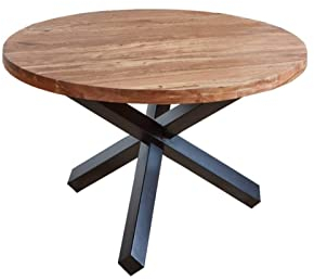 SAM Runder Esszimmertisch 120 cm Runa, Akazienholz massiv, Esstisch naturfarben, Sternfuß aus Metall Mattschwarz, Holztisch mit aufgedoppelter Tischplatte 50mm (25+25mm)