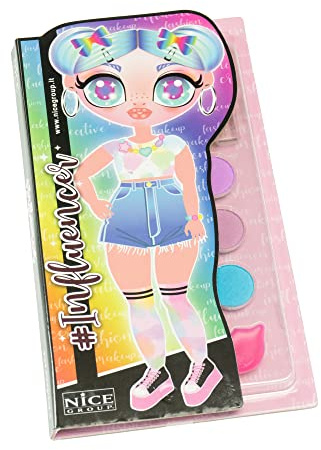 Nice Group - Influencer Trousse Doll, Libro Make Up con Specchio e Trucchi Ombretti, Fard, Lucidalabbra per Bambini