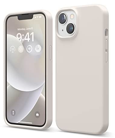 elago Silikon Hülle für iPhone 14 | Premium Silikon, Ganzkörperschutz - 4 Schichten stoßfeste Handyhülle, kratzfestes weiches Mikrofaserfutte (Taupe)