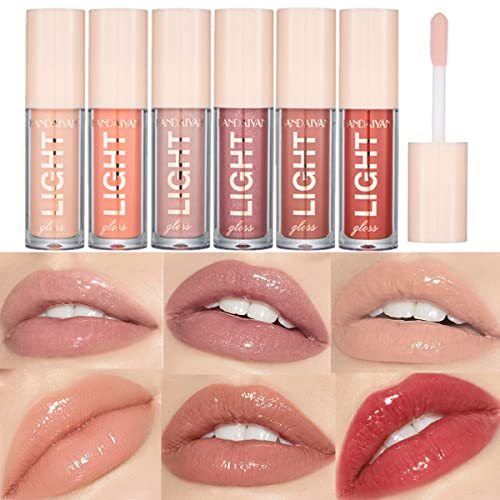 6Pcs Lip Gloss Set Liquid Lipstick Light Moisturizing Lip Glow Oil Long Lasting Waterproof Liquid Lipstick Crystal Jelly Lip Tinted Lip Gloss for Girls and Women (Set B)