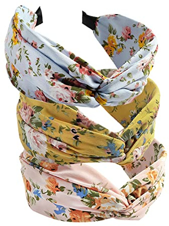 3PCS Stirnbänder für Frauen Haare Boho Wrap Tie Mode Haarbänder Elastische Twist Haartuch Hübsche Fliege Haarbänder Breite Alice Haarbänder für Frauen Uk und Mädchen