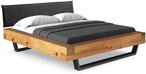CURBY Balkenbett mit Polsterkopfteil, Kufenfuß, Material Massivholz