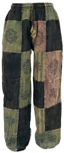 GURU SHOP Aladinhose, Patchwork, Unikat Pluderhose, Boho Hose - Grün, Damen, Size:L/XL