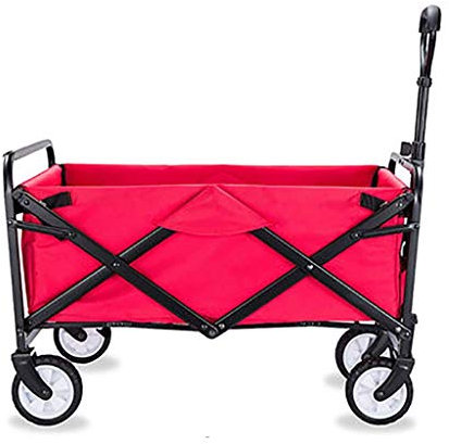 MOLVUS Folding Garden Trolley Cart Heavy Duty Wagon Multi-function Shopping Cart for Outdoor Camping Beach Supermarket With 4 Wheels, Load：60kg (Red)