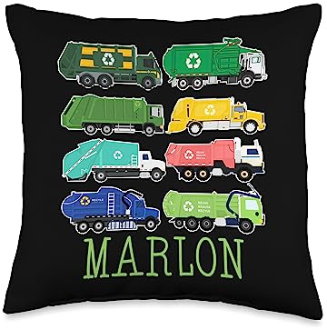 Waste Collector Dump Trash Recycling Lover Marlon Trash Truck for Kids Collector Ecologist Garbage Throw Pillow, 16x16, Multicolor