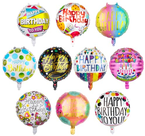 Hxezoc Ballon Helium Joyeux Anniversaire - 10 Pièces en Mylar à Rond Happy Birthday Gonflables pour Décoration de Fête