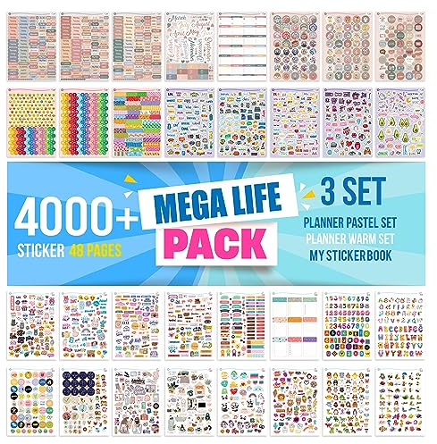 colortouch Planer Stickers Set - 4000+ Stück, 48 Blatt Aufkleber für Monatsplaner - Scrapbook Sticker Fotoalbum für Kalender, Planner, Organizer, Agenda, Journal, Notizbuch, Bullet Journal - Saisonal