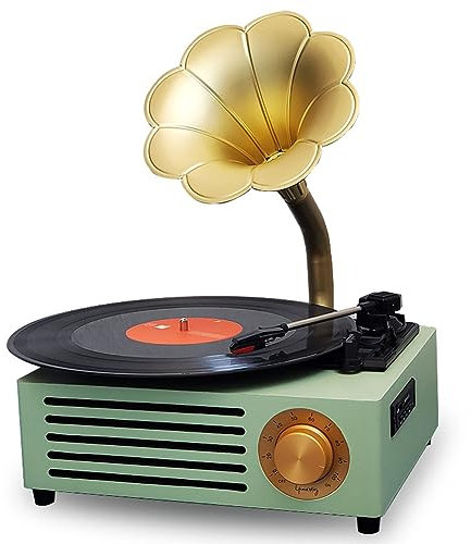 MegLob Giradischi in Vinile Dall'aspetto Classico, Giradischi con Altoparlante Incorporato, Giradischi in Vinile retrò, Lettore di Connessione Wireless LP 33/45/78 Giri/Min, Disco U,Verde