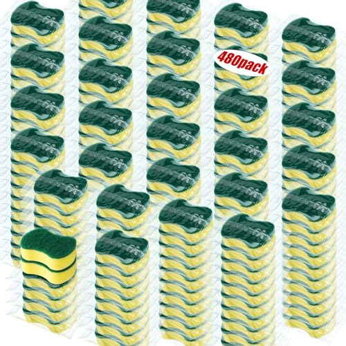 Tanlade 480 Pcs Individually Wrapped Sponges Kitchen Bulk Non Scratch Scouring Sponges for Dishes Household Cleaning Travel Apartments Hotel Car