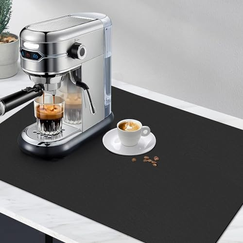 SOSMAR Abtropfmatte Geschirr, Kaffeemaschine Matte Unterlage (60 x 40cm, Schwarz) Saugstarke Trockenmatte mit PU Leder für Küche, Spüle und Bad, rutschfest & Schnelltrocknend